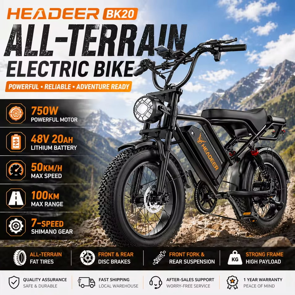 HEADEER BK20 750W 48V 20Ah Fat Tire Ebike